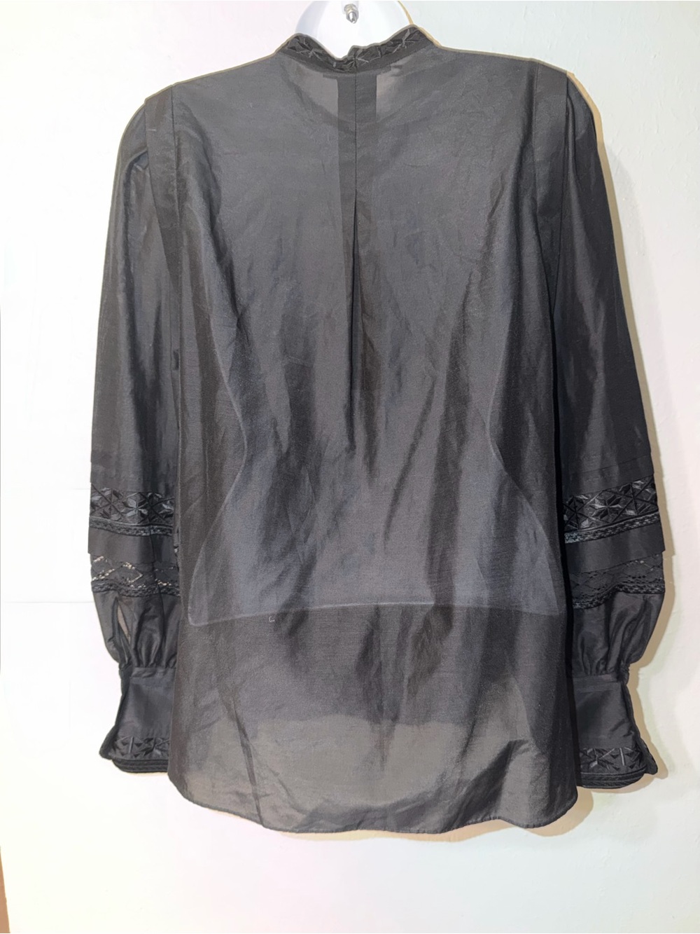 Kobi Halperin Shay Black Lace Inset Silk Blend bishop Sleeve Blouse Sz S NWT - Picture 11 of 15